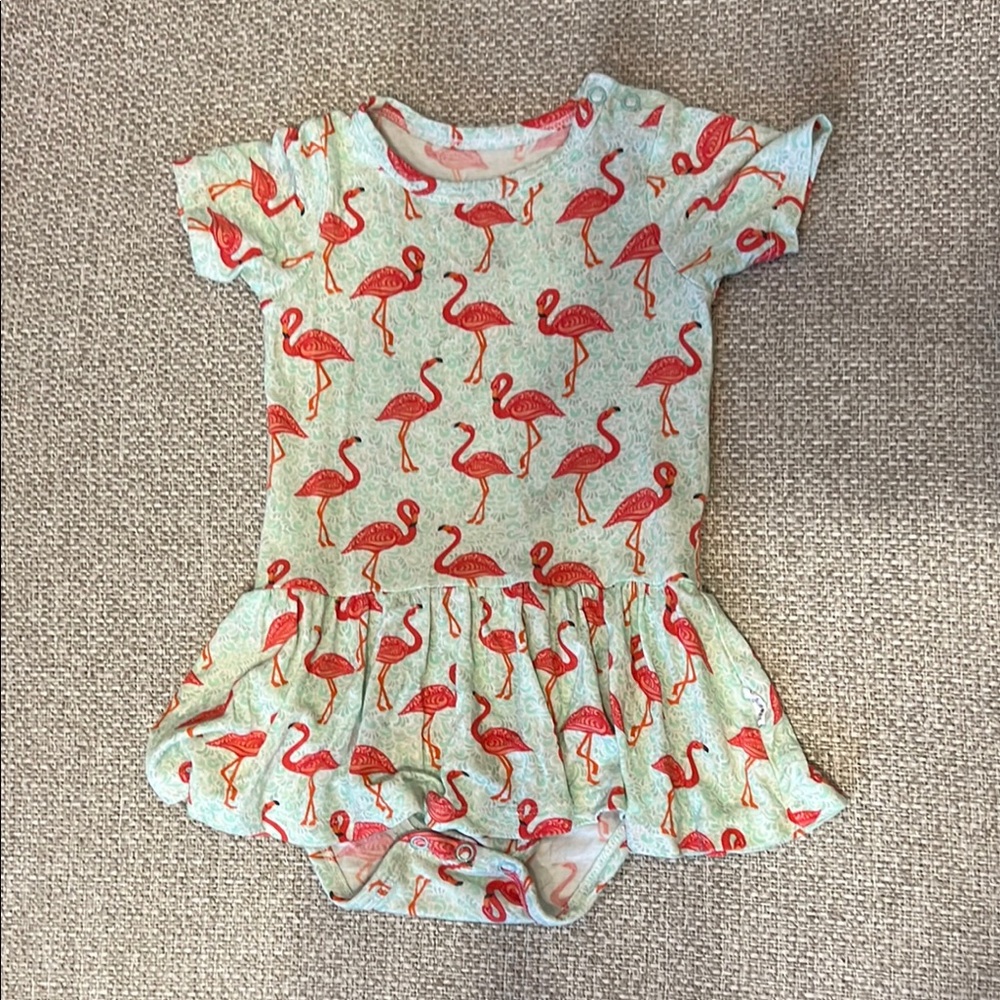 Gigi and MAX Flamingo Print short sleeve one piece skirt size 18M